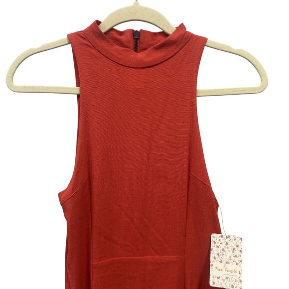 Free People Size Small Red Orange Kitty Kat Back Cut Out High Neck A-line Dress - Picture 5 of 13